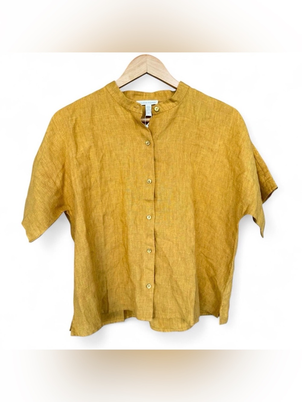 NWT Eileen Fisher Organic Linen Mandarin Collar Blouse Size Small